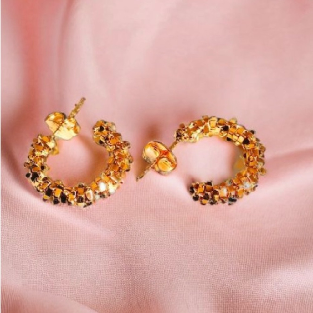 18K Gold Plated Patterned Earrings Huggie Hoop Earrings by Grathia Cero - Picture 8 of 8